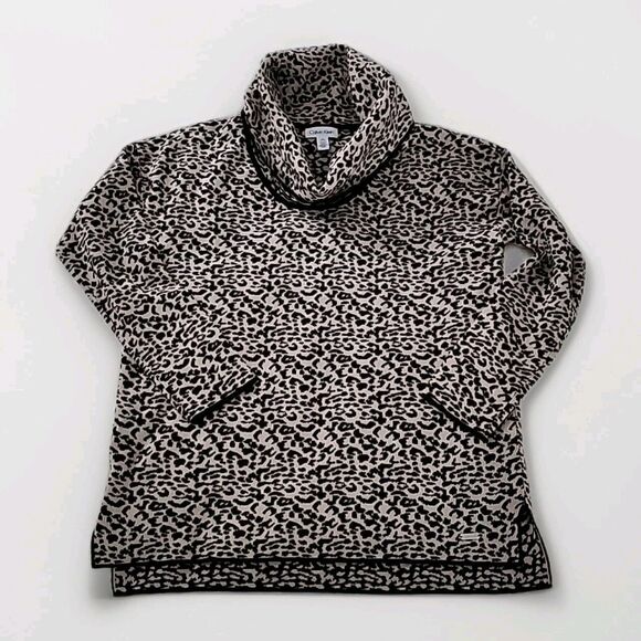 Calvin Klein Women Size Medium Cheetah Leopard Print Cowl Neck Sweater Light - Picture 1 of 9